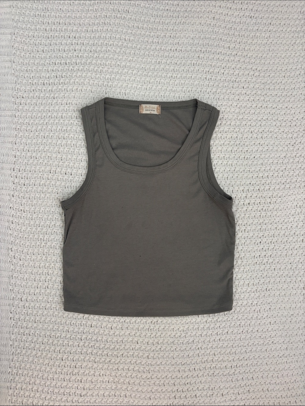 Altar’d State Womens Sage Green Ribbed Tank Top Classic Scoop Neck